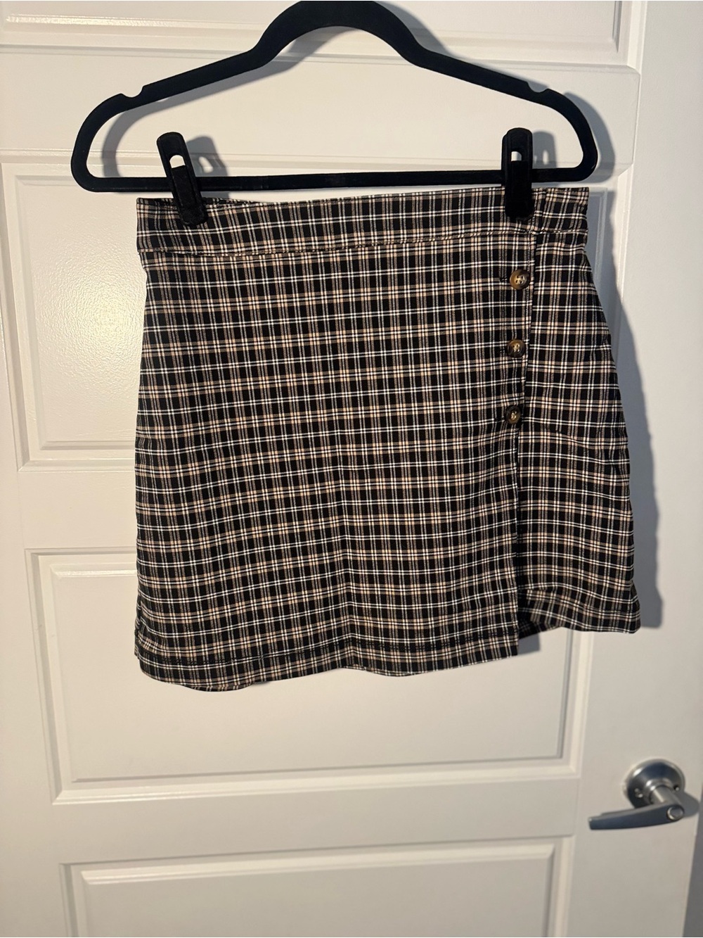 Hollister Black & White Plaid Mini Skirt with Side Buttons